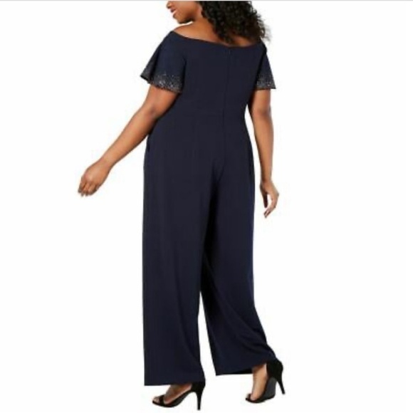 379. NWT Calvin Klein Womens Navy Short Sleeve Wide Leg Evening Jumpsuit 22W - Picture 2 of 4